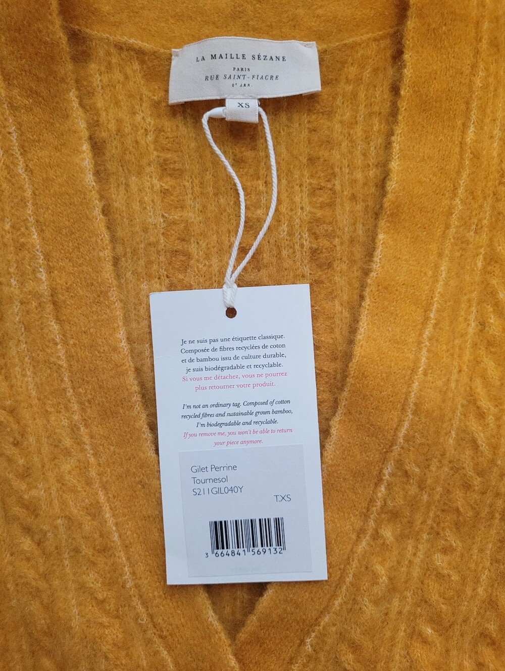 NWT Sézane La Maille Perrine Mohair Blend Cardigan XS Tournesol Yellow - Picture 4 of 5